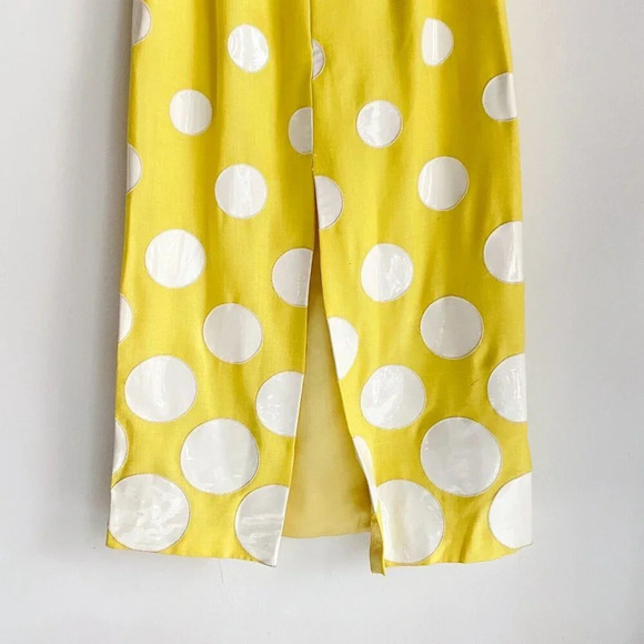 Vintage Yellow Vinyl Circle Print Midi Skirt With High Slit S - Picture 7 of 7